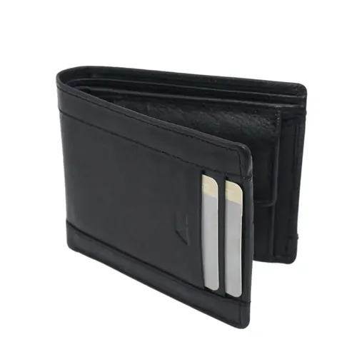 GIL Genuine Leather Mens Bifold Wallet - Holds Cards, Coins and Bills - 8 Card Slots - Travel Friendly - Handcrafted,Black Color Purse for Men (Pack of 1)