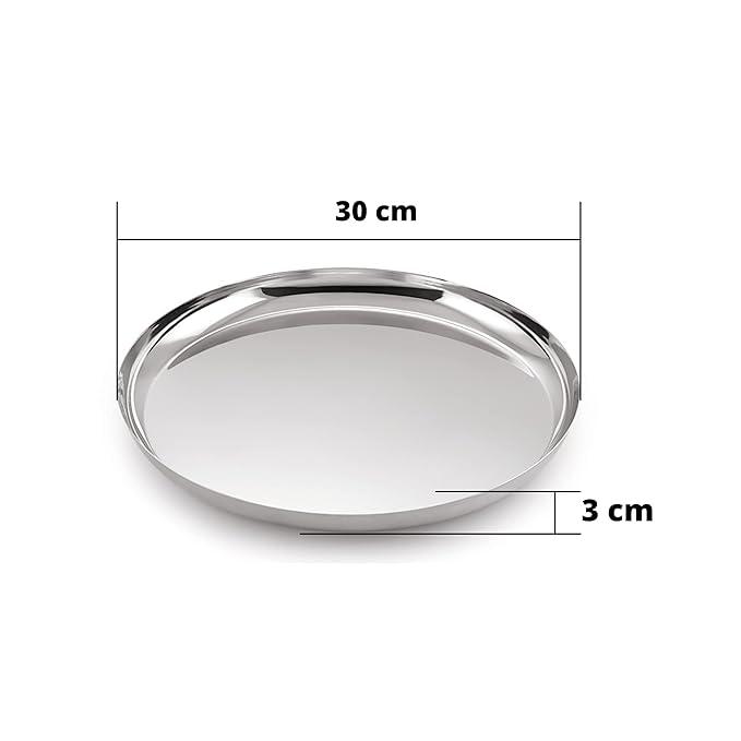 LiMETRO STEEL Stainless Steel  Heavy Gauge Dinner Plates / Bhojan Thali / Lunch Plates / Dinner Set ( 30 cm) (Greater Than 10", 4 Pieces)
