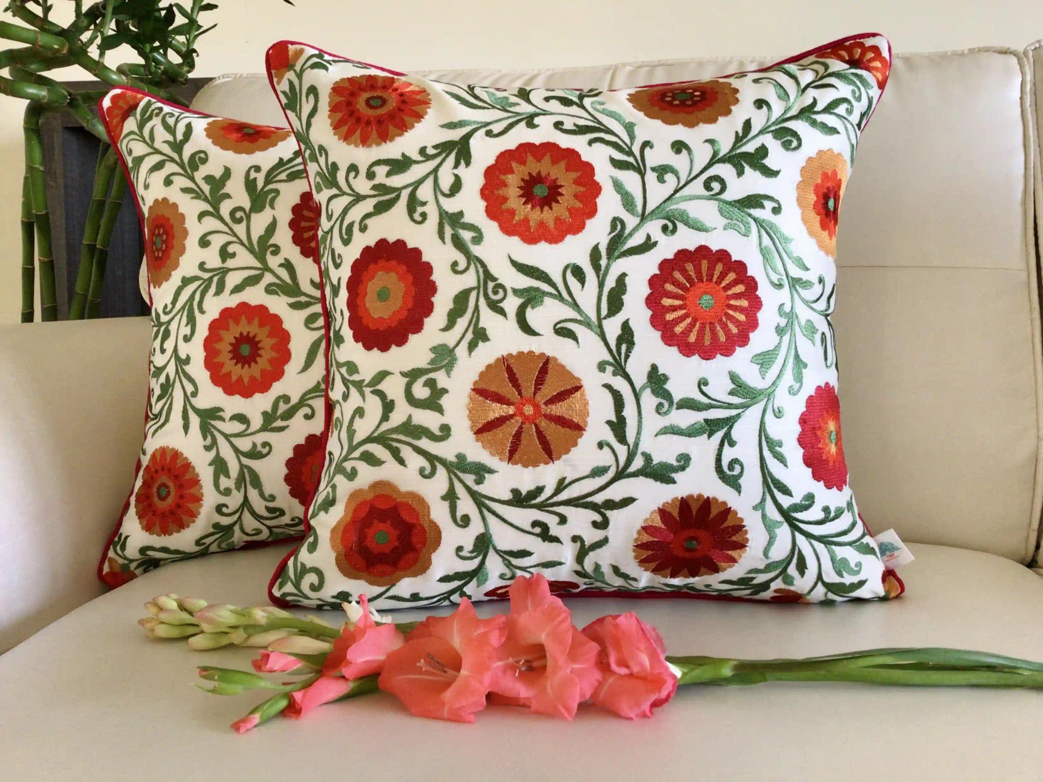 Shaan-e-Gulmarg-  Embroidered Cotton Silk Cushion Cover- Multicolor- Set of 2