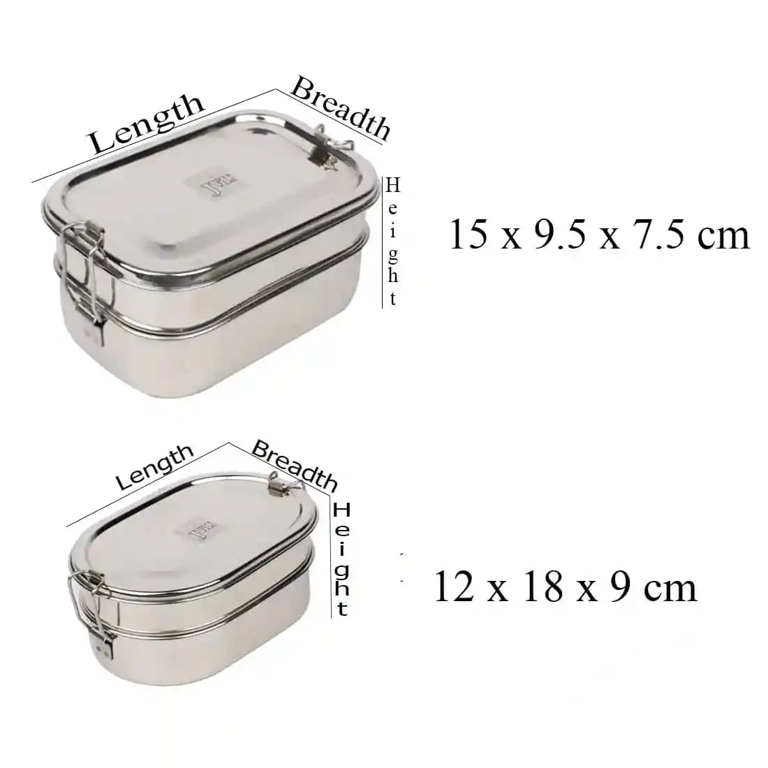 Jvl Stainless Steel Rectangular Shape Double Layer Lunch Box With Inner Plate & Small Oval Shape Lunch Box With Mini Container Not Leak Proof - Pack Of 2