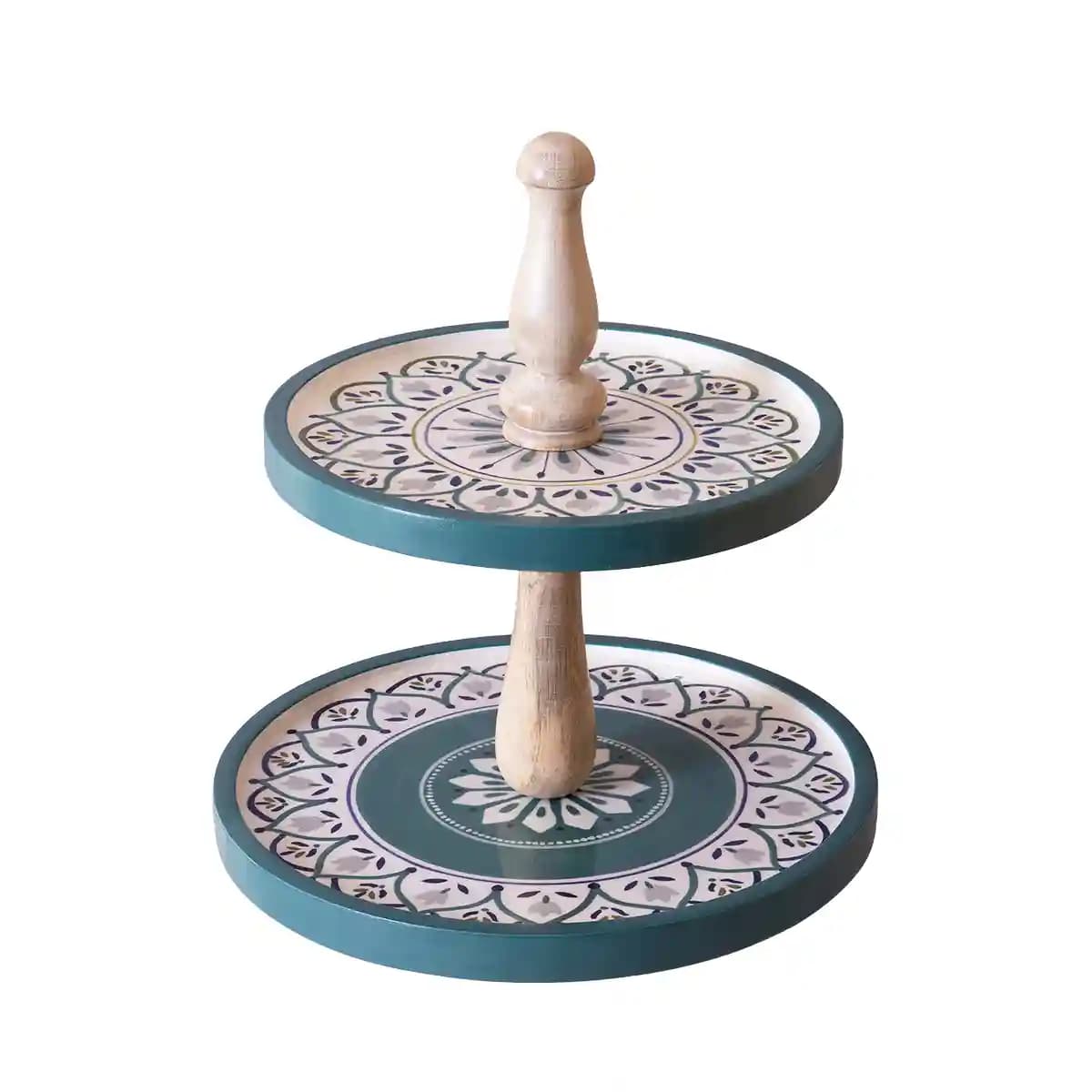 Handpainted Wooden 2 Tier Cake Stand