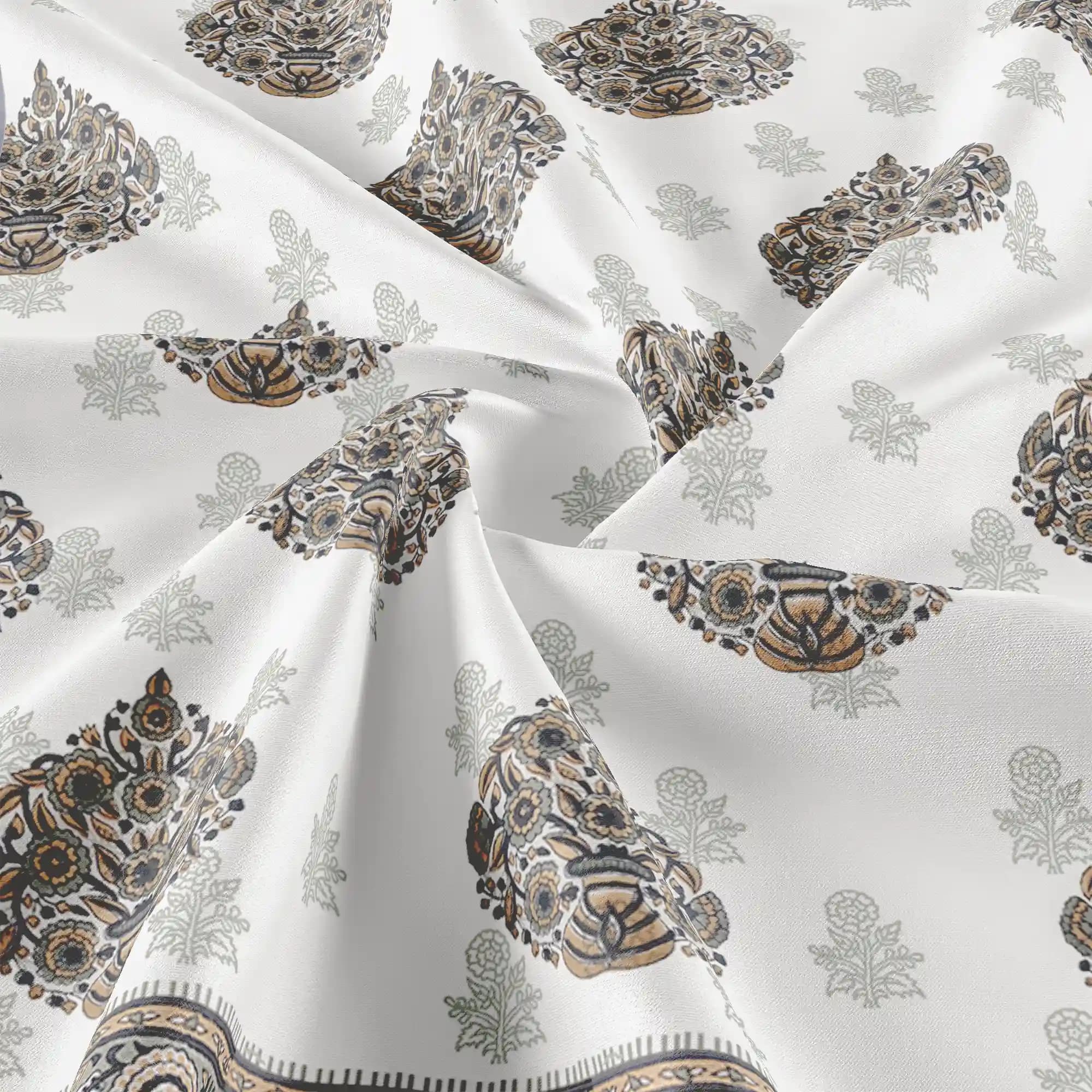 Jaipur Dohar Hand Block Printed Single Bed Cotton Dohar - Mud Grey