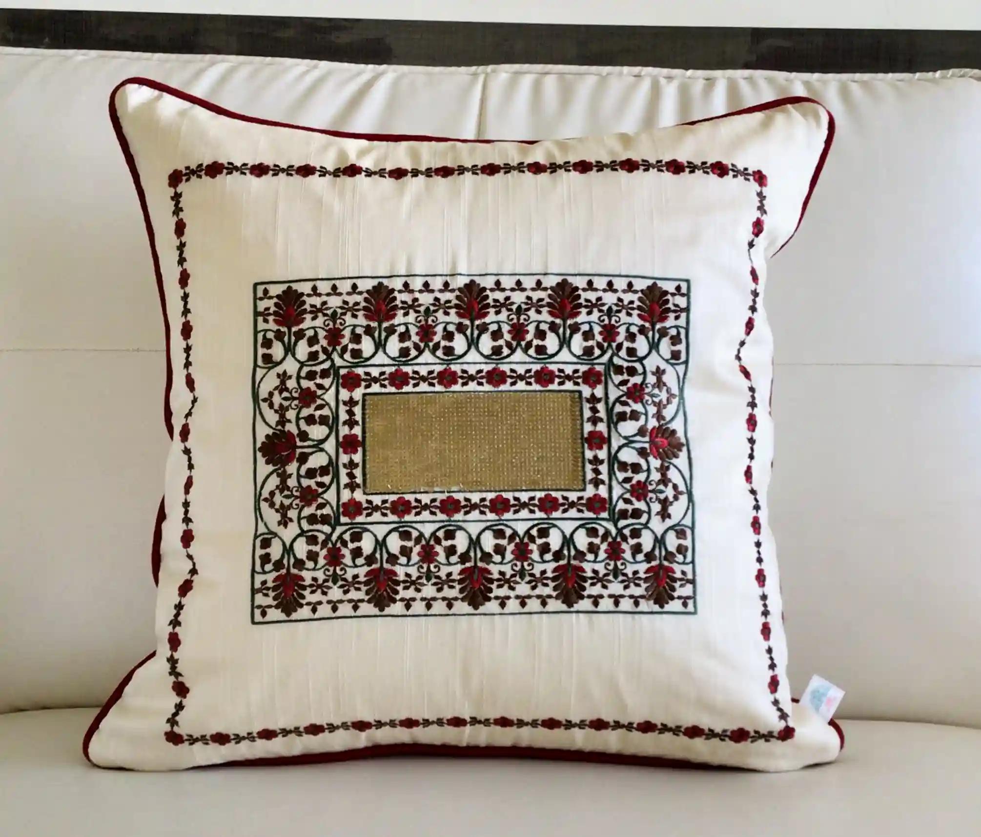 Magic Mirror- Embroidered Cotton Silk Cushion Cover- Creamy Cream- Set of 2