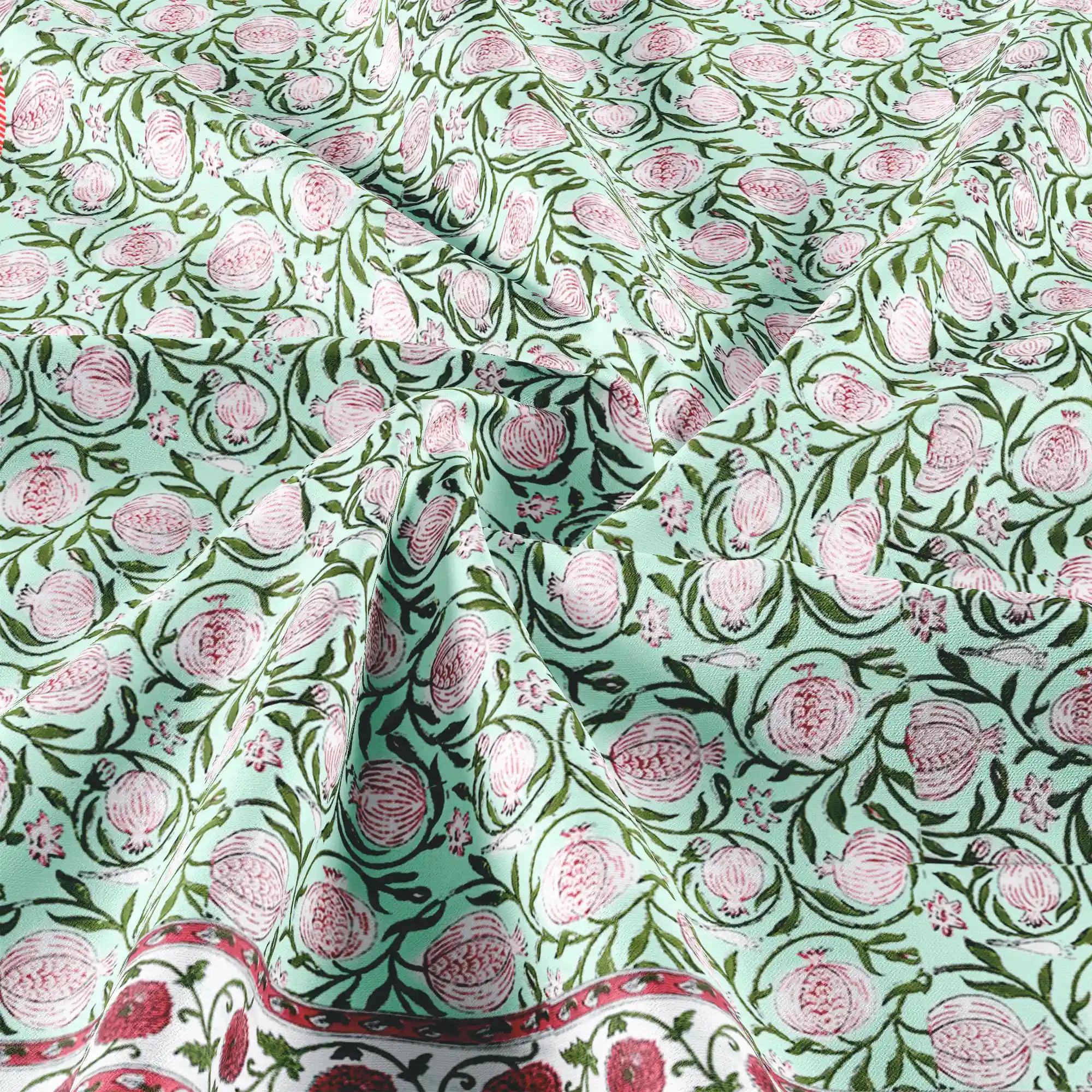 Jaipur Dohar Hand Block Printed Single Bed Cotton Dohar - Red Green Anar