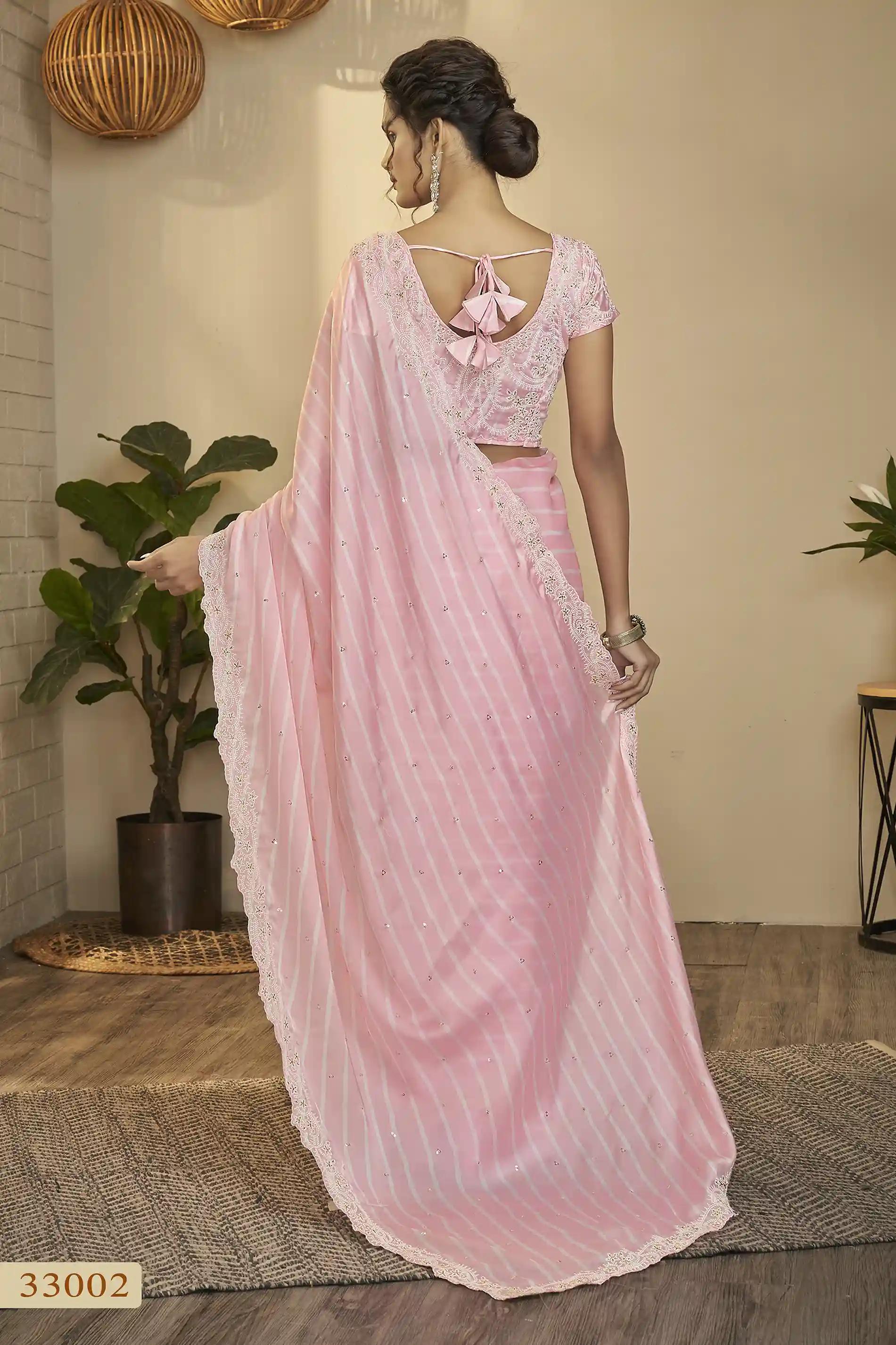 Sequins Silk Saree - Baby Pink