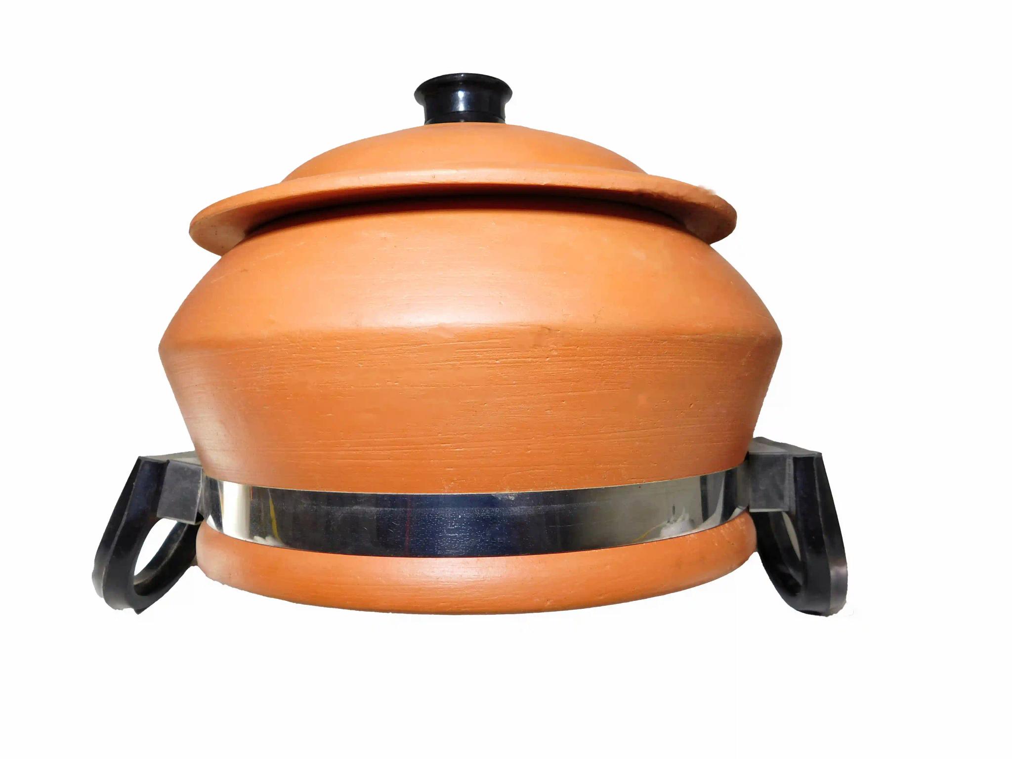 KSI Handi for Cooking and Serving with Lid Serving Bowl Wooden Spatula Combo Clay Pot Terracotta Handmade Mud Mitti Ke Bartan Pot Uncoated Pottery Storage Earthen India 3.5 Litre Lightweight & Durable