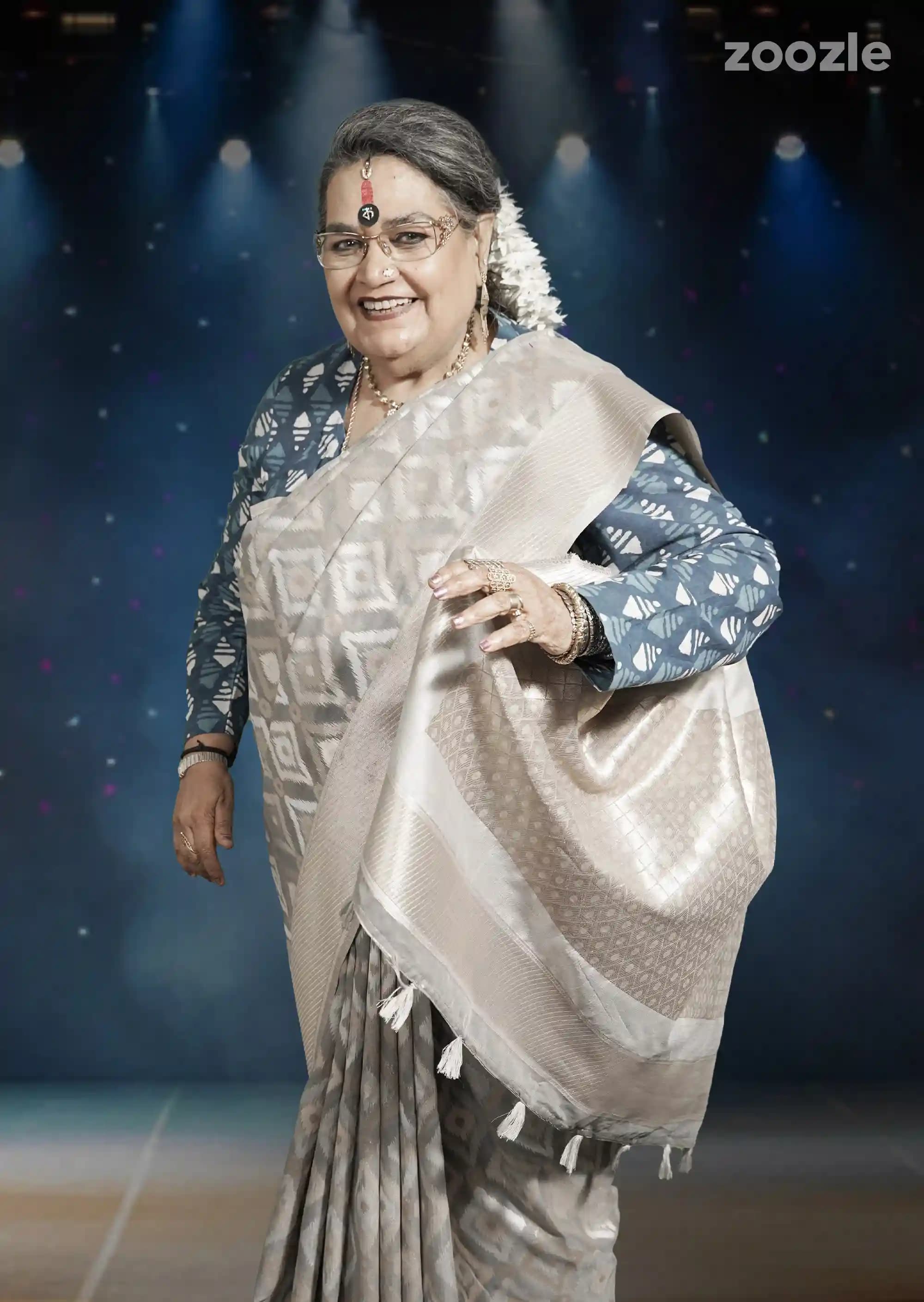Usha Uthup Curated Khadi Linen Silk Saree With Patola Weave