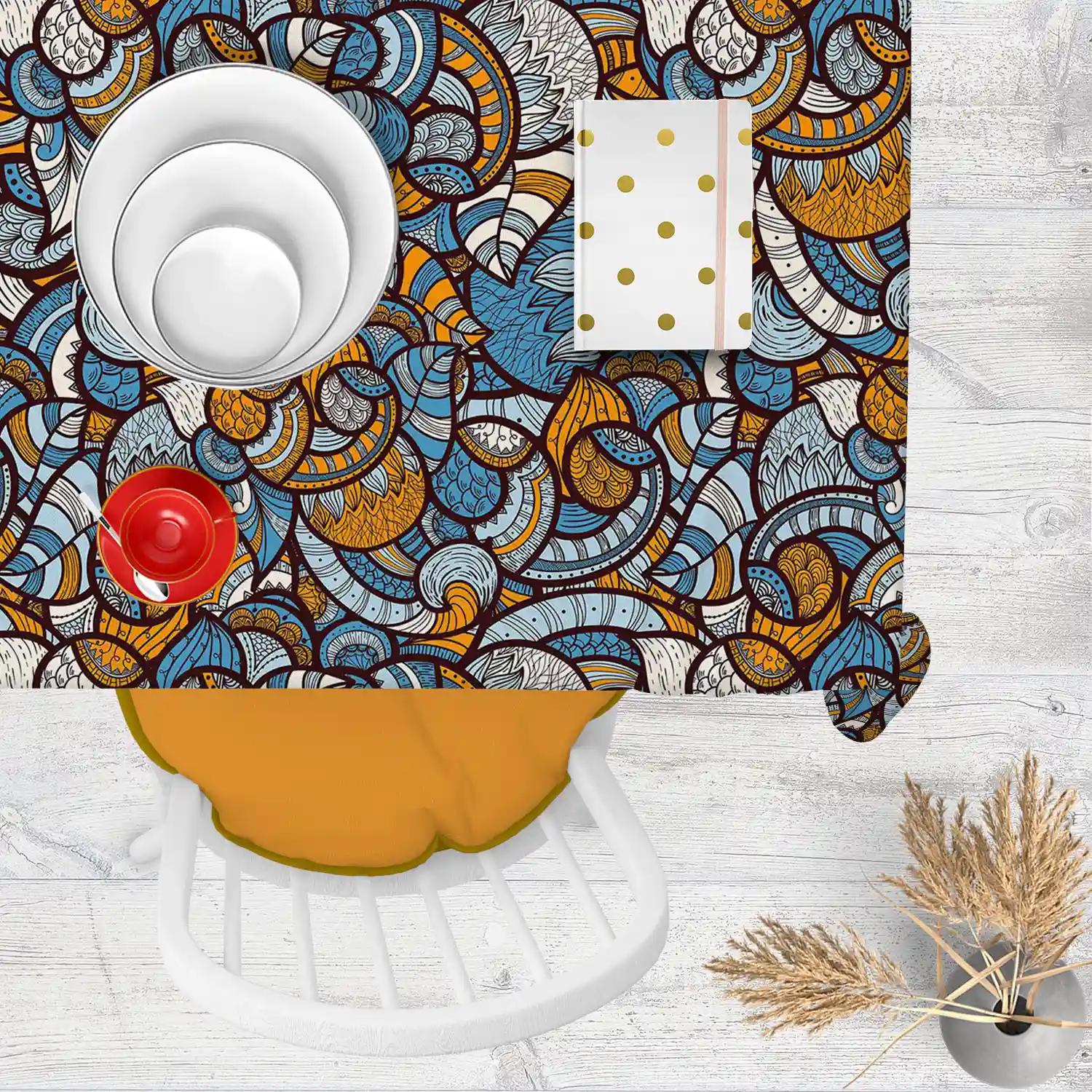 ArtzFolio Ethnic Doodle | Table Cloth Cover for Dining & Center Table