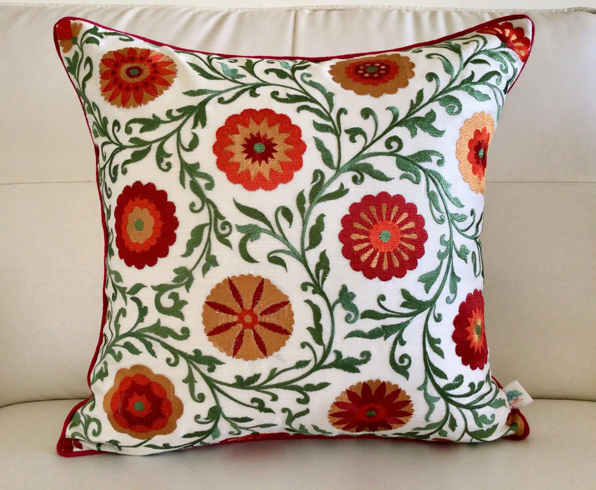 Shaan-e-Gulmarg-  Embroidered Cotton Silk Cushion Cover- Multicolor- Set of 2