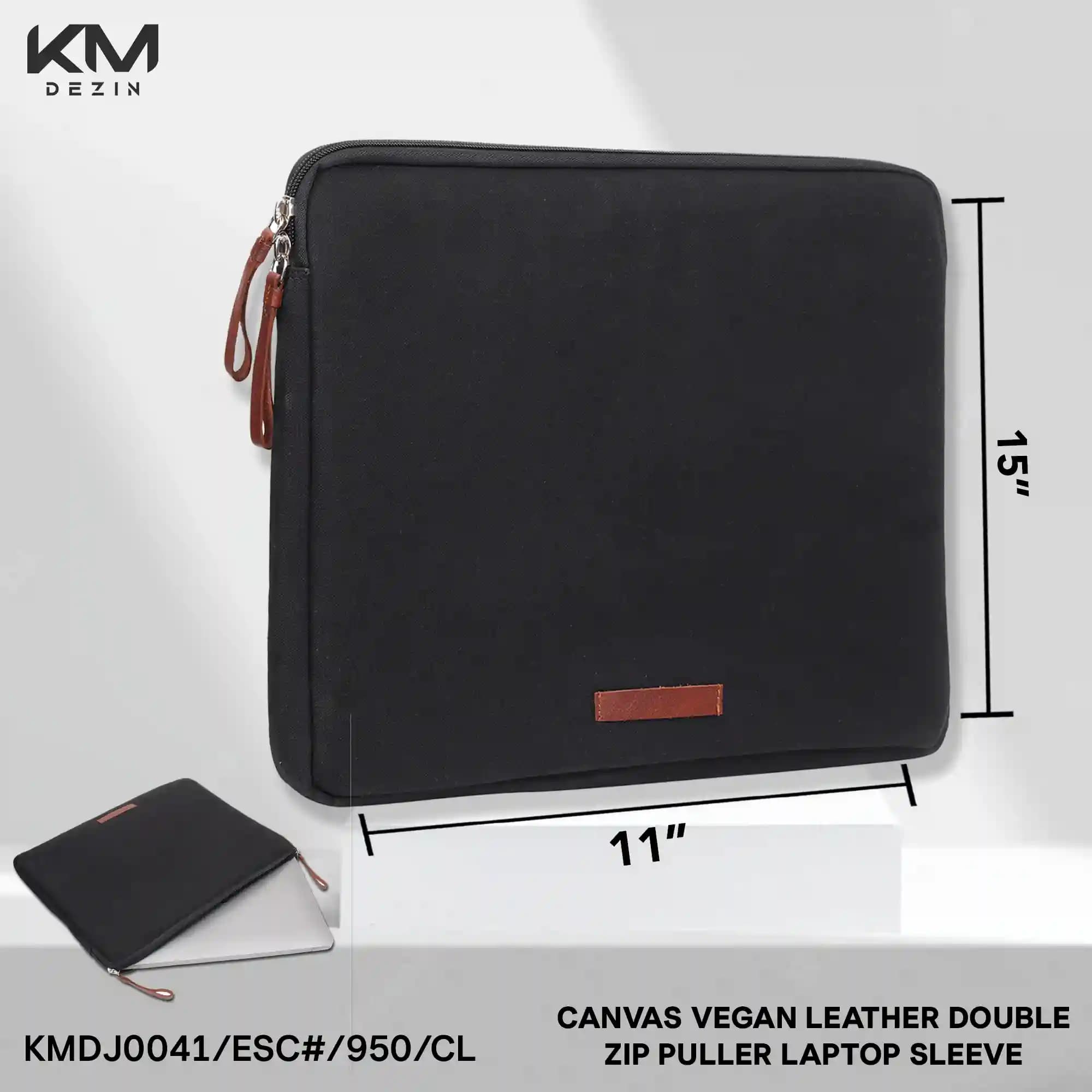 Canvas Leather Double Zip Puller Laptop Sleeve