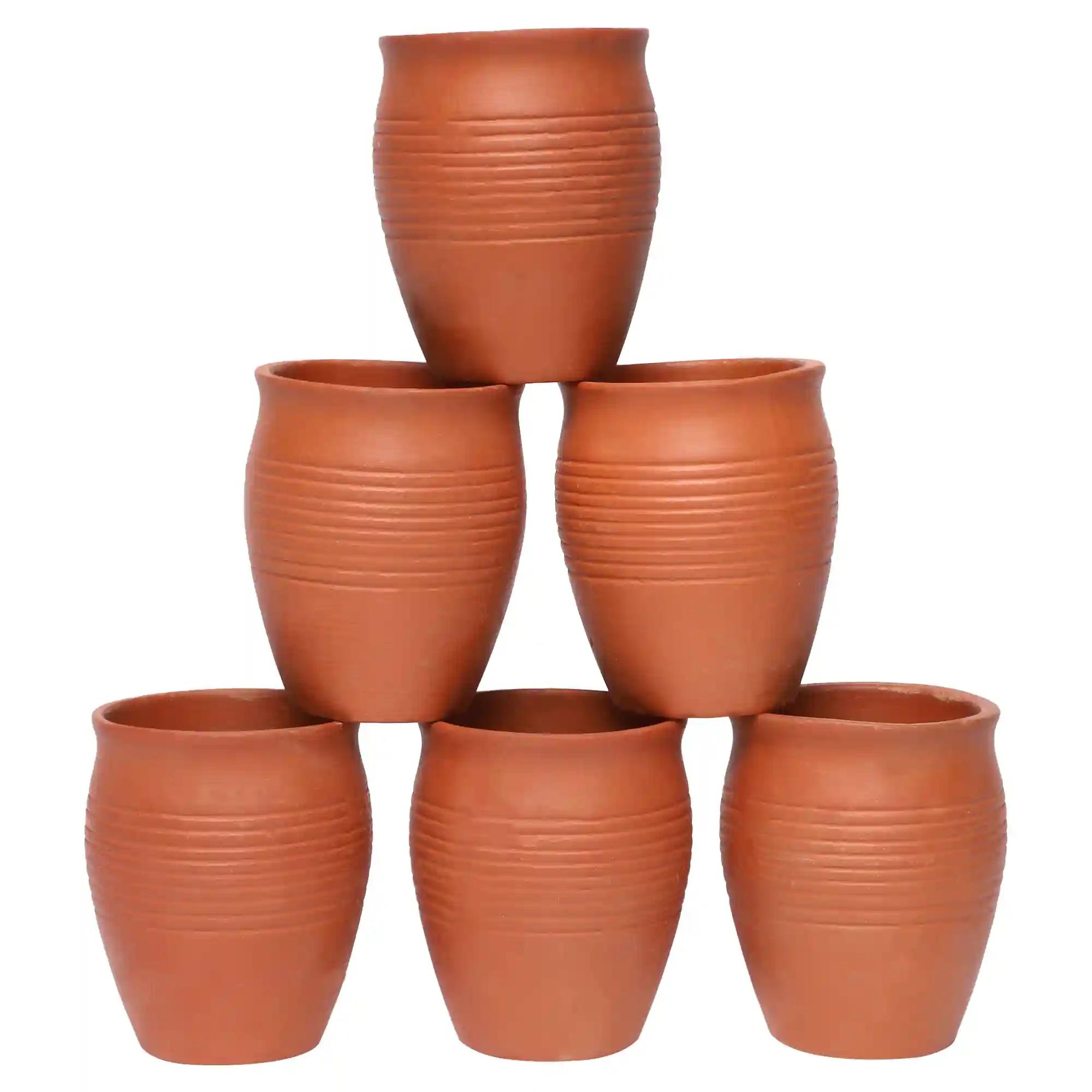 KSI Clay (mitti) Khullad/Traditional Tea Cup Terracotta Clay Kullad Tea Cups Set & Coffee Kullad Cups Chai Kulhads Cup Set (220 ML, Brown) Set of 6