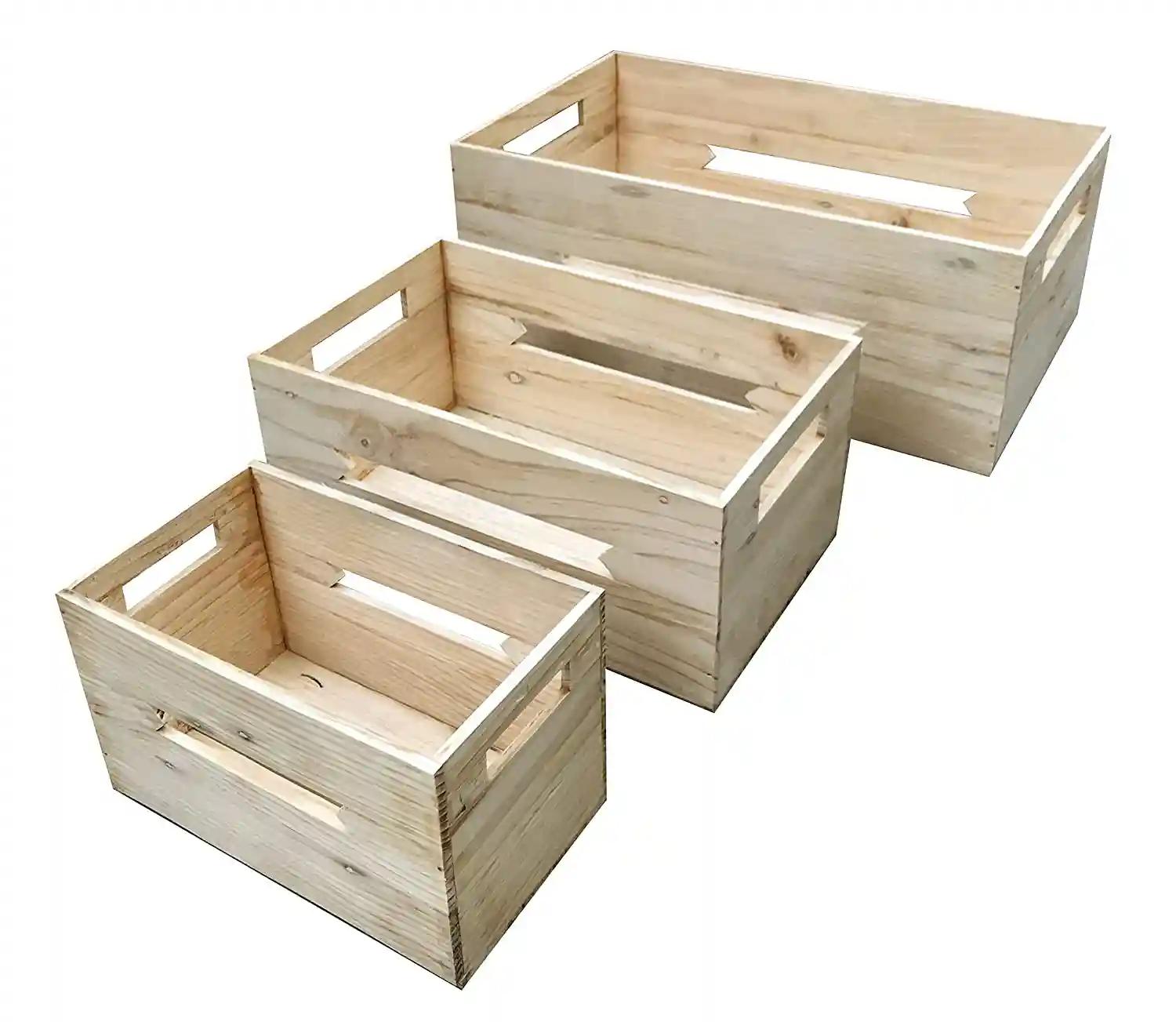 Woodcraft Original Wooden Multipurpose Storage Crate Brown - Set of 3