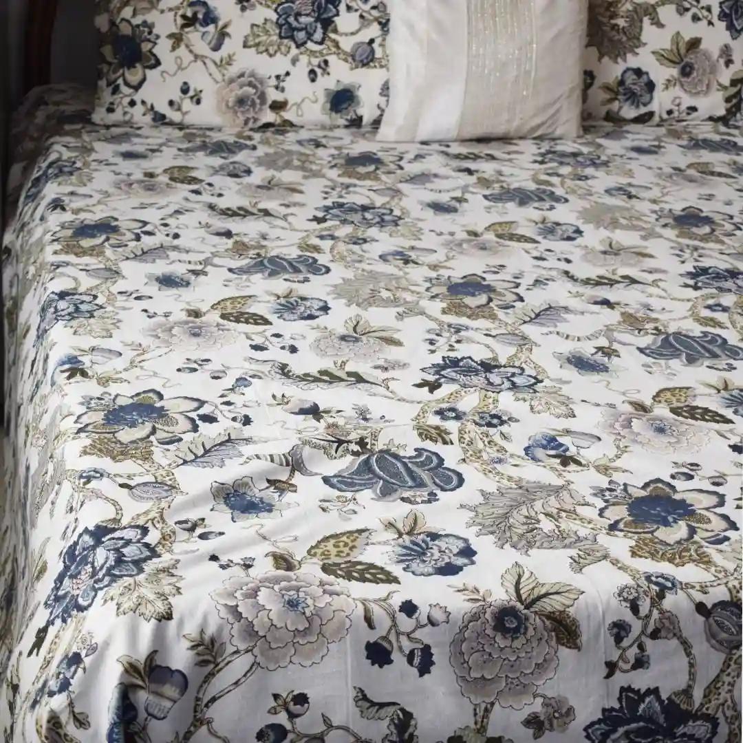 Indigo Bliss All Over Printed King Sized Bedsheet