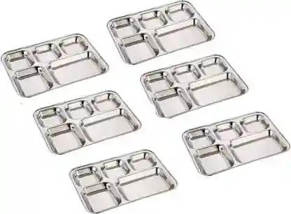 LiMETRO STEEL Stainless Steel Pack of 6 Dinner Plates Set (Square Wati)