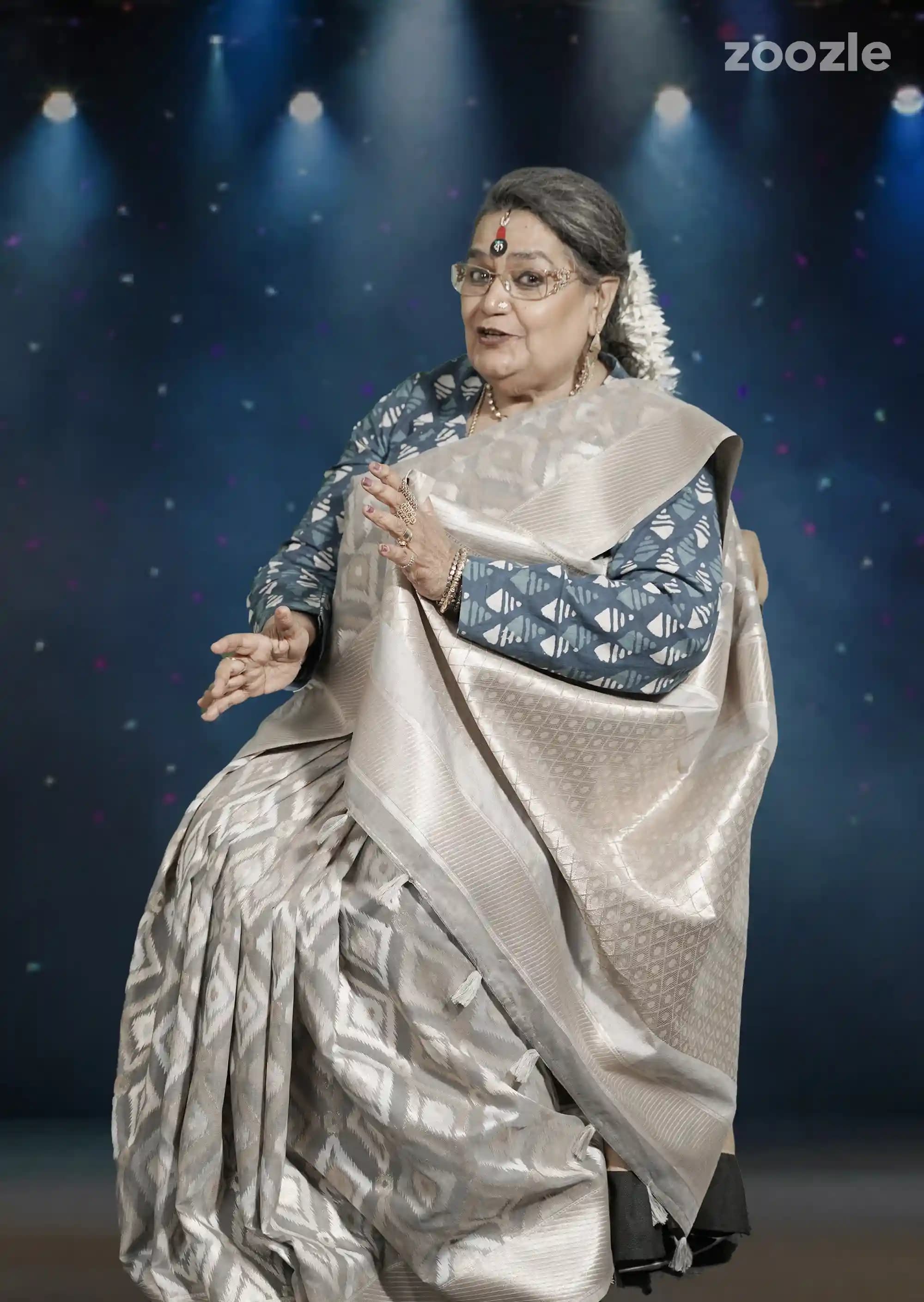 Usha Uthup Curated Khadi Linen Silk Saree With Patola Weave