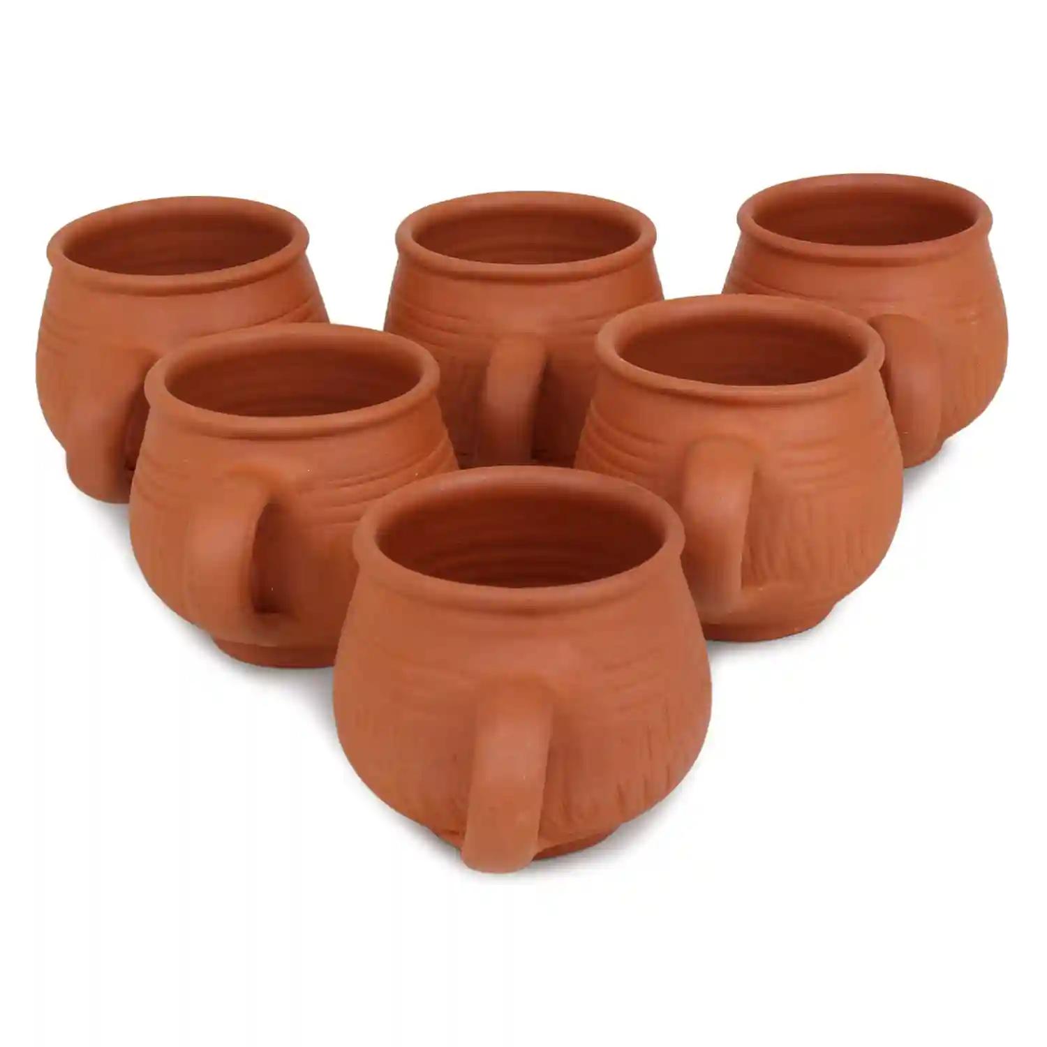 KSI Handcrafted Mitti Clay Tea Cup Coffee Mug Set Natural Handmade Earthen Clay Kulhad Kullar Chai ke Cup Pack of 6 (Clay Tea Cup-6 Pcs) 100 ml Each