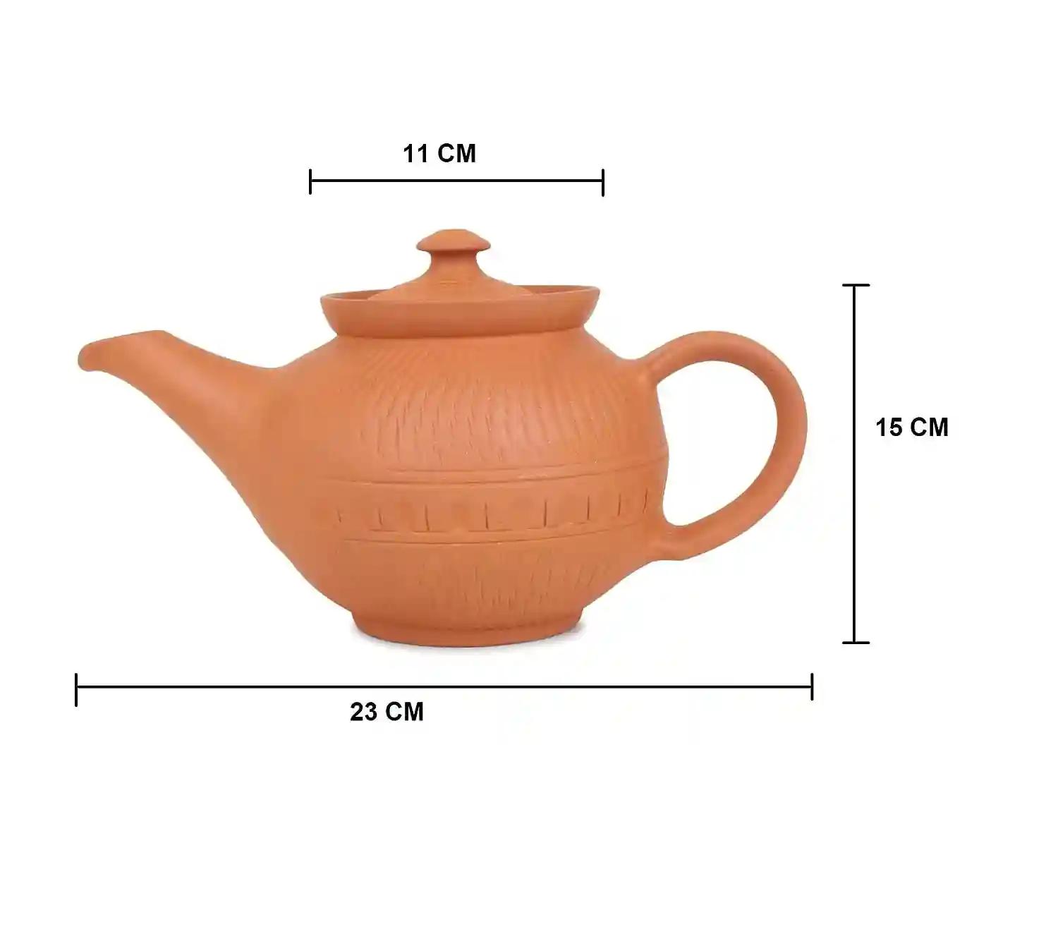 KSI Terracotta Handmade Tea Kettle with Lid Made of Clay for Kitchen Clay Tea Pot Kettle Chai ki Ketli 750 ML, 15 cm (H) x 23 cm (L) x 11 cm (W)