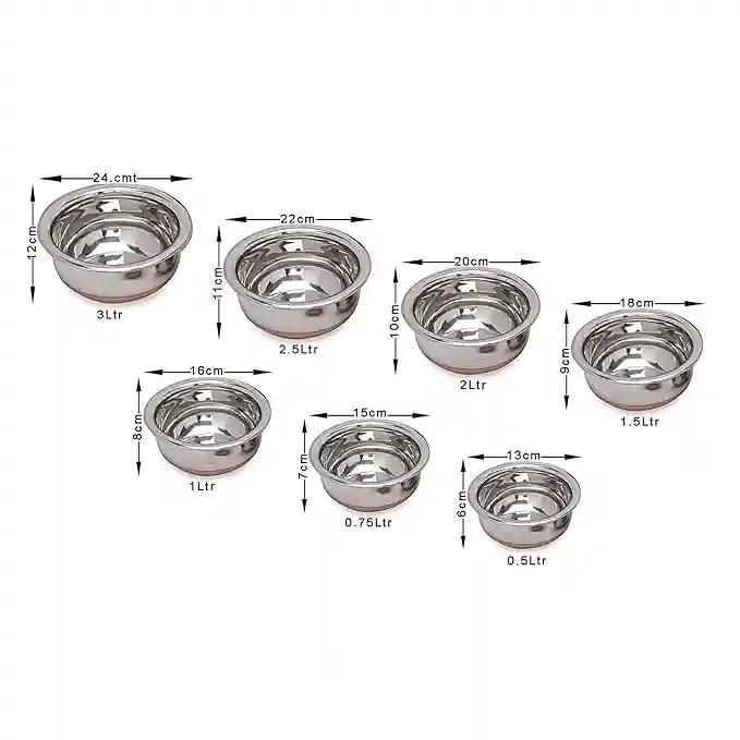 PROJAIN STEEL Stainless Steel Copper Base 7 Pieces Handi Set with Lid (Without Lid)