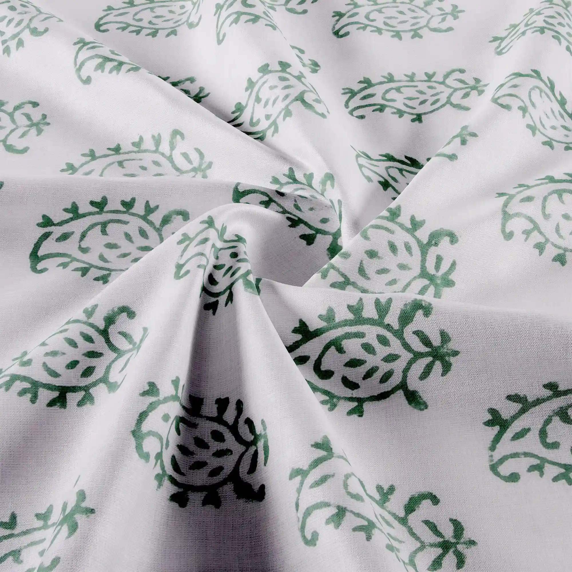 Jaipur Dohar Hand Block Printed Single Bed Cotton Dohar - Mustard Green Paisley