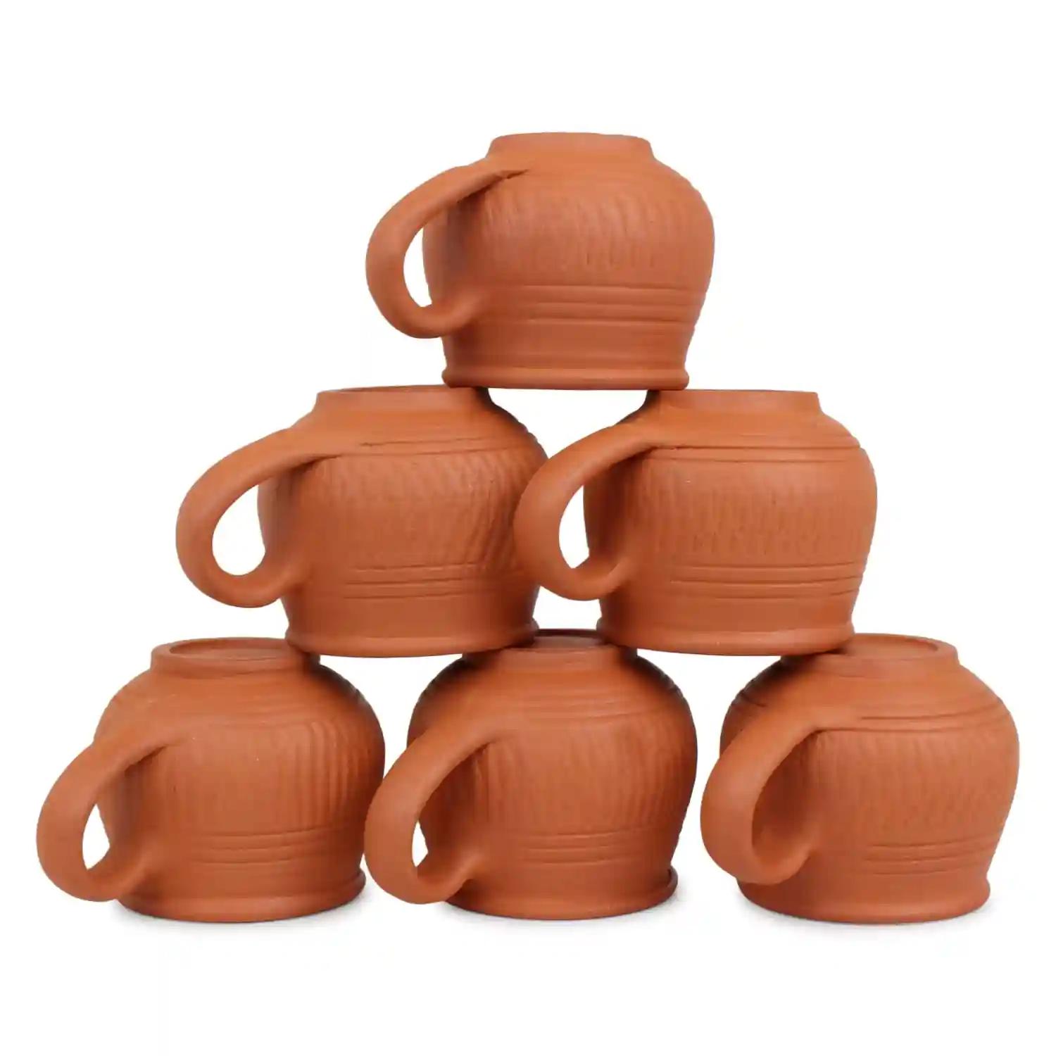 KSI Handcrafted Mitti Clay Tea Cup Coffee Mug Set Natural Handmade Earthen Clay Kulhad Kullar Chai ke Cup Pack of 6 (Clay Tea Cup-6 Pcs) 100 ml Each