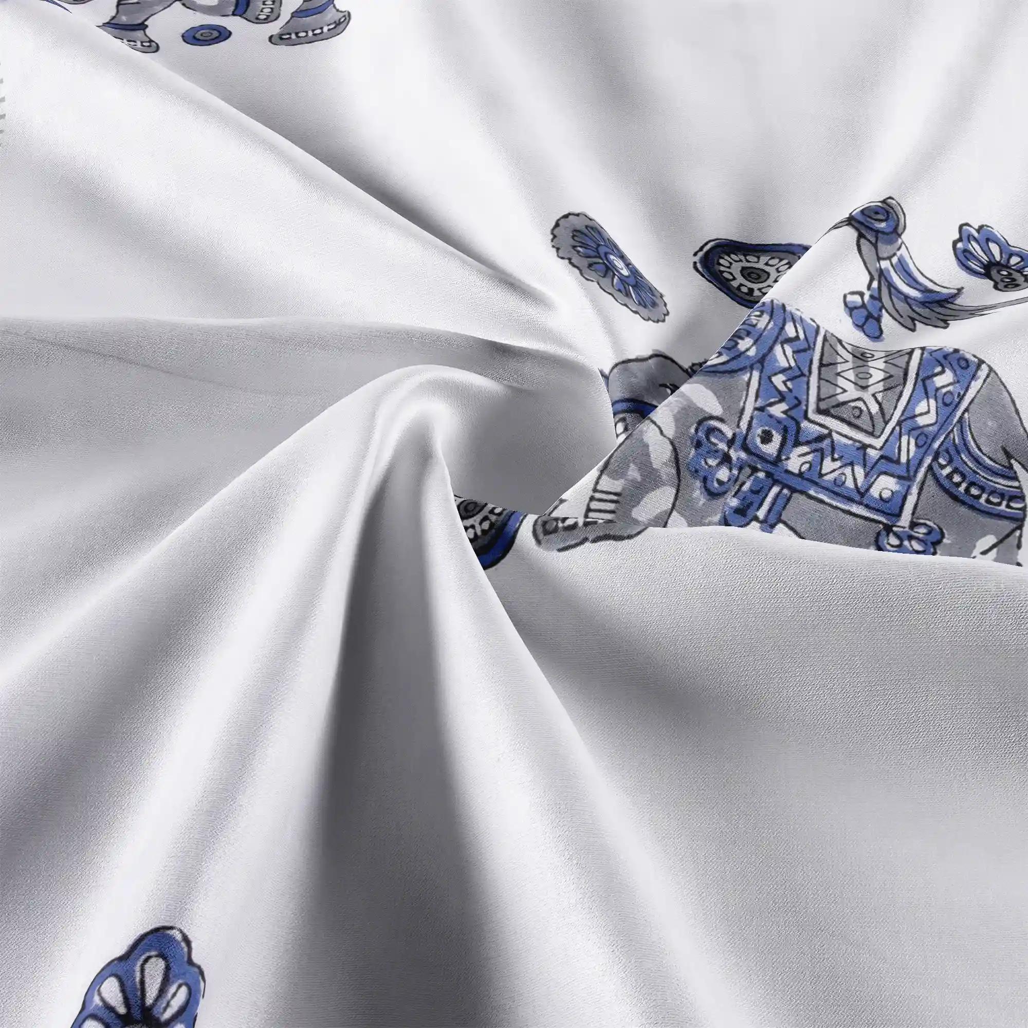 Jaipur Dohar Hand Block Printed Single Bed Cotton Dohar - Blue Grey Elephant