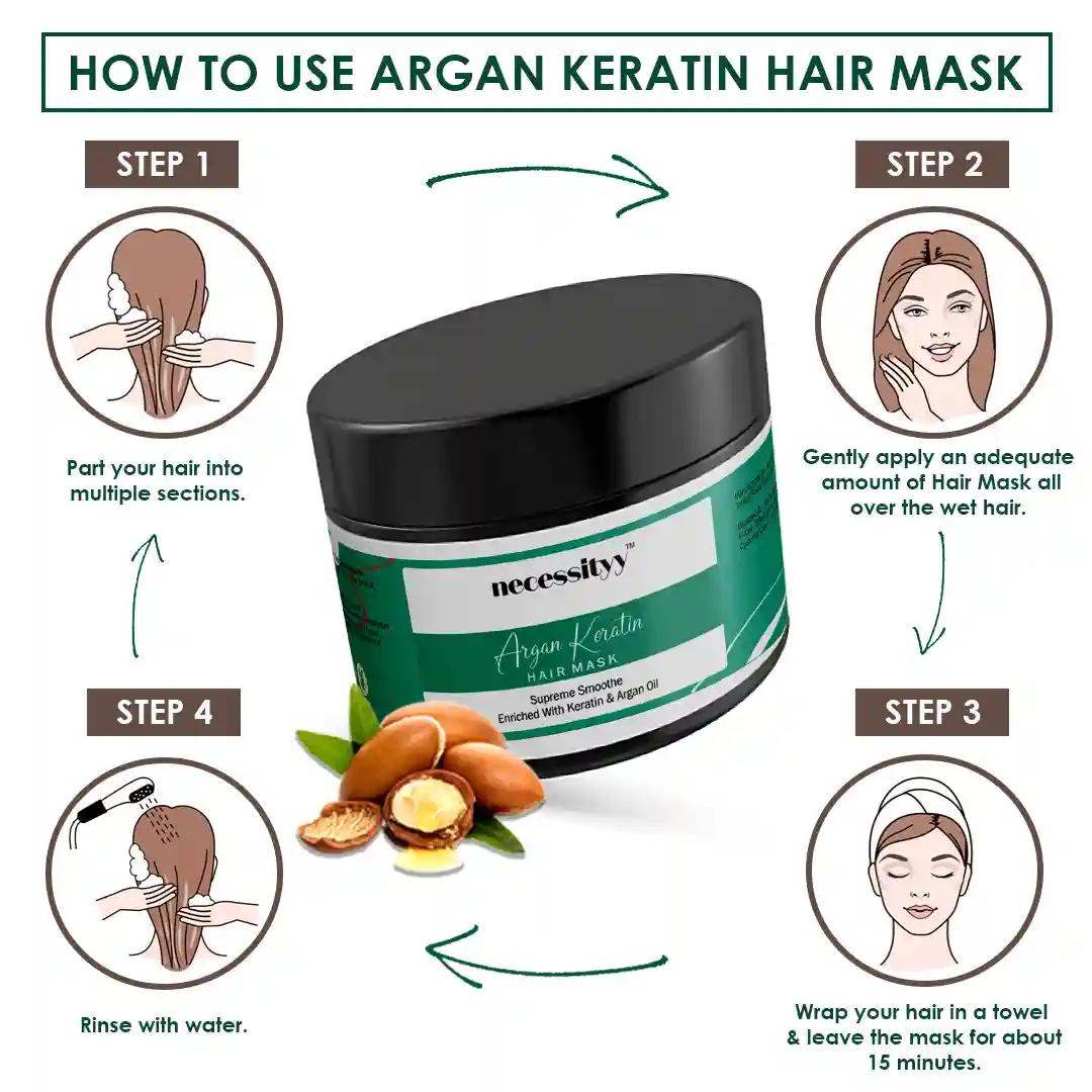 Necessityy Moroccan Argan Keratin Hair Mask For Straightening, Smoothening, and Hair Repair, Mask For Dry And Damaged Hair With Protein & Argan Oil - (500 Ml)
