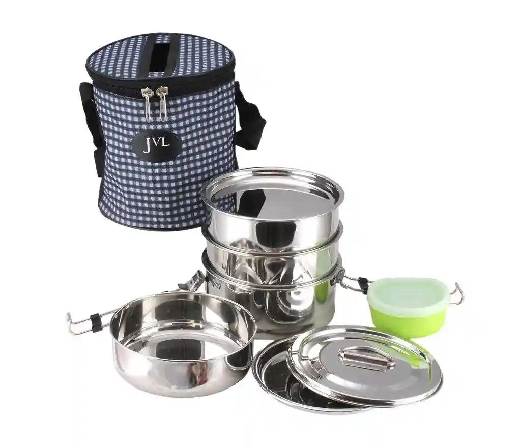 Jvl Mini Round Stainless Steel Lunch Box- Travelling Set