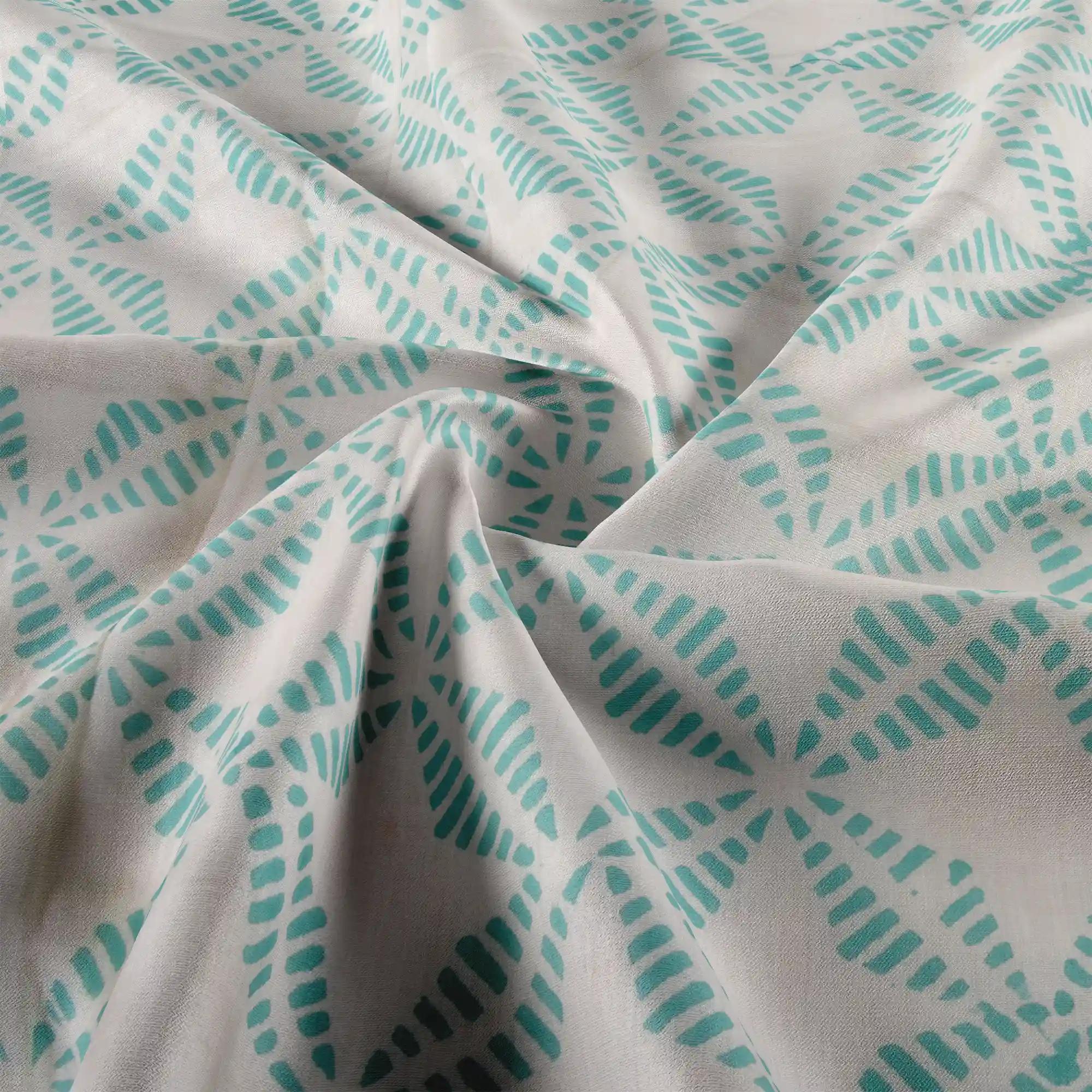 Jaipur Dohar Hand Block Printed Single Bed Cotton Dohar - Blue Green Palm
