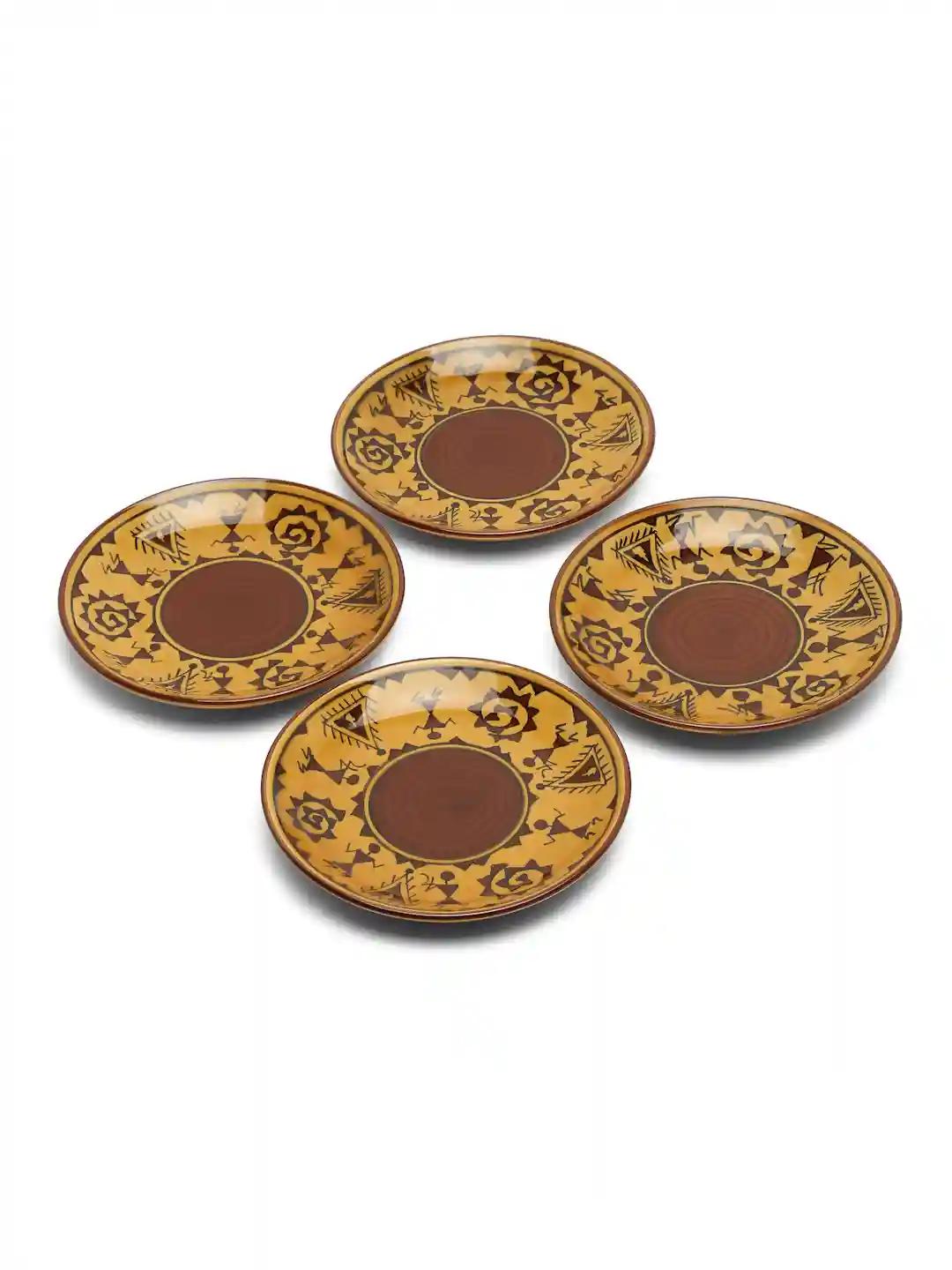 Shilpkara "The Madhubani Tales" Hand Painted Small Ceramic Quarter & Side Plates for Snacks 7 Inches