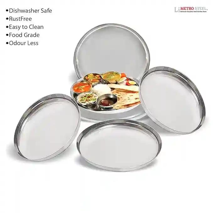 LiMETRO STEEL Stainless Steel Heavy Gauge Dinner Plates / Bhojan Thali / Lunch Plates / Dinner Set ( 30 cm) (Greater Than 10", 6 Pieces)