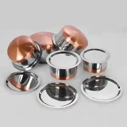 PROJAIN STEEL Copper Tope Set With Lid (500, 750, 1000, 1500, 2000 Mililiters) Multicolour