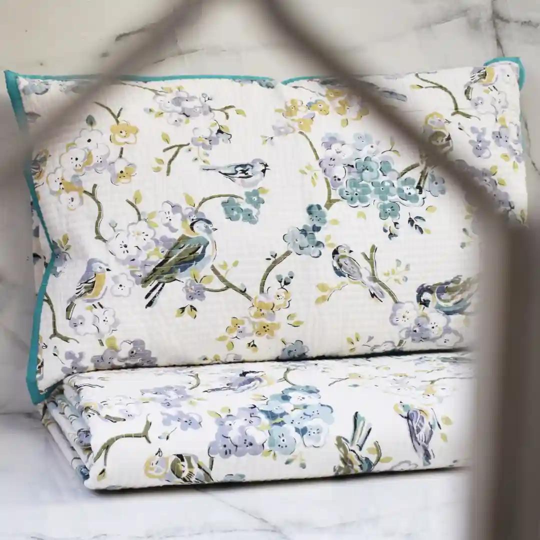 Amara Birds of Garden Printed Reversible Quilted Bedcover Set