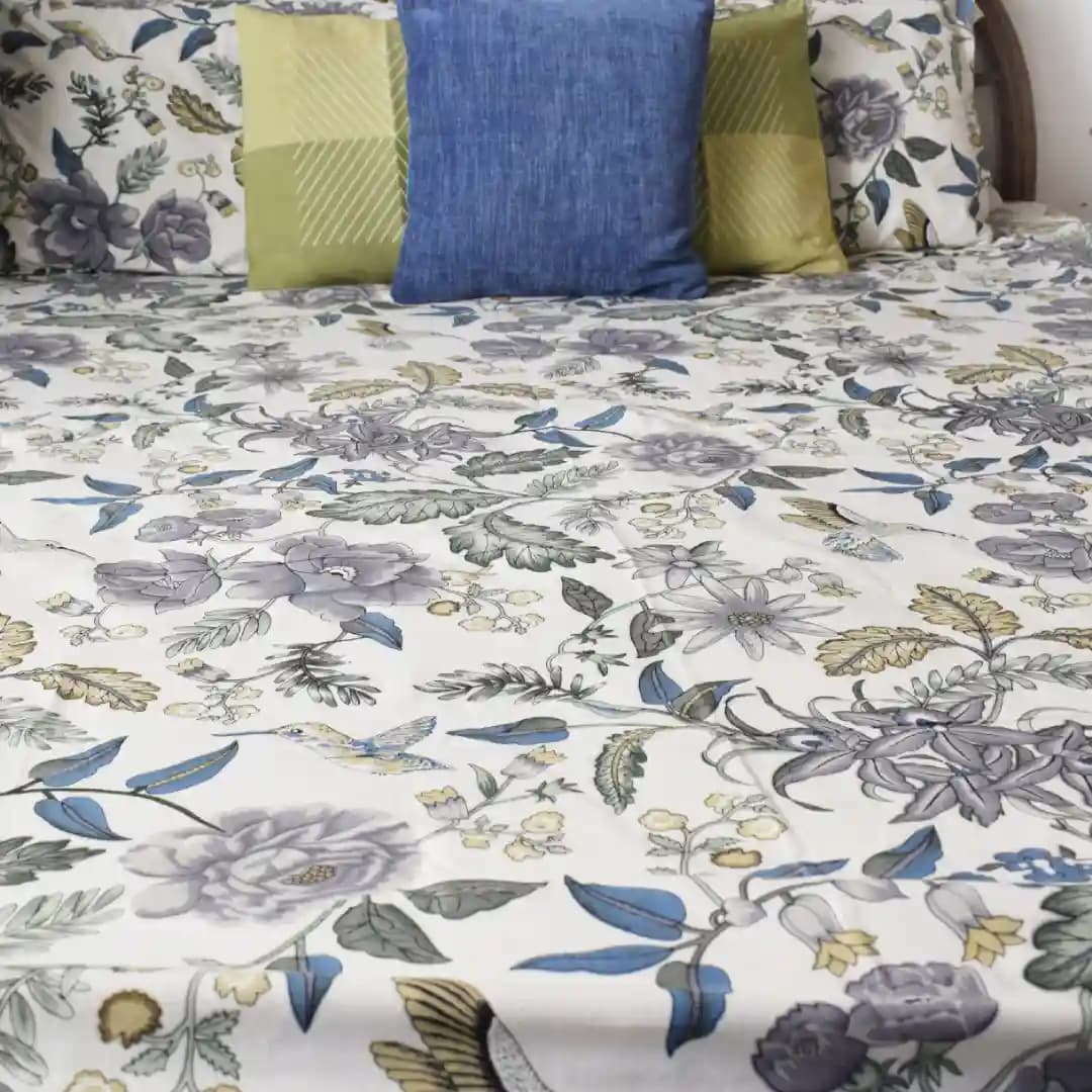 Birds Of Paradise All Over Printed King Sized Bedsheet Set