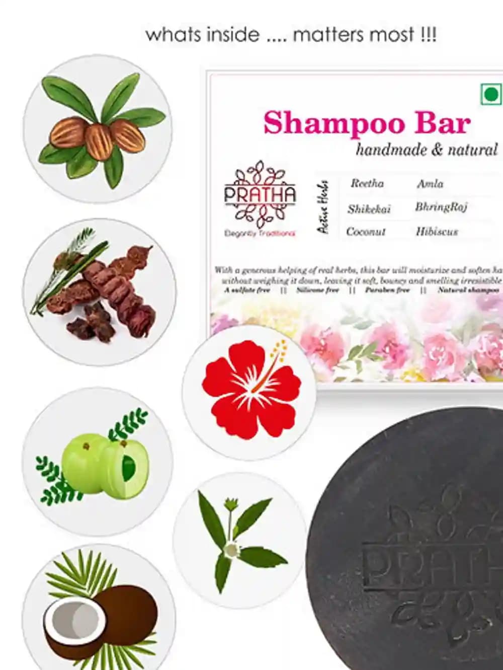 Shikakai, Reetha, Amala, Bhringraj, Coconut Milk, Hibiscus Shampoo Bar (Pack of 4)