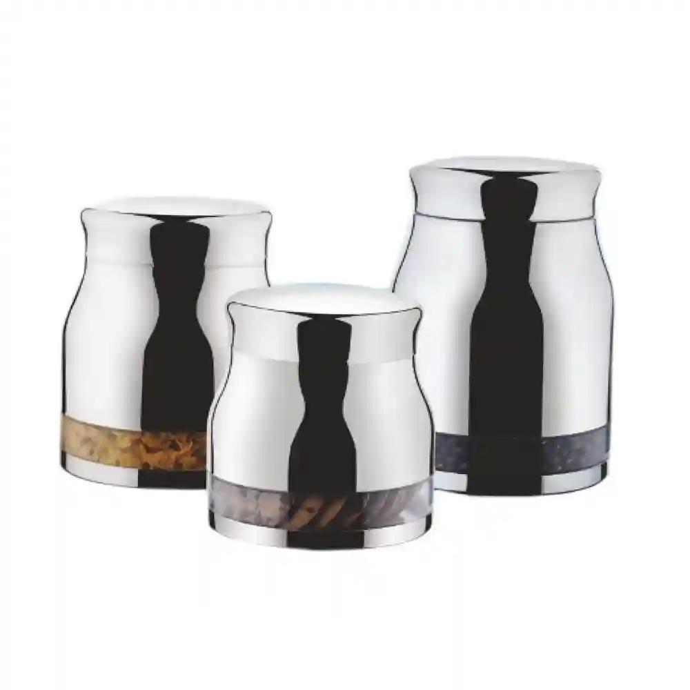 Jvl Jackpot Designer Stainless Steel Jar Container Canister - Set of 3