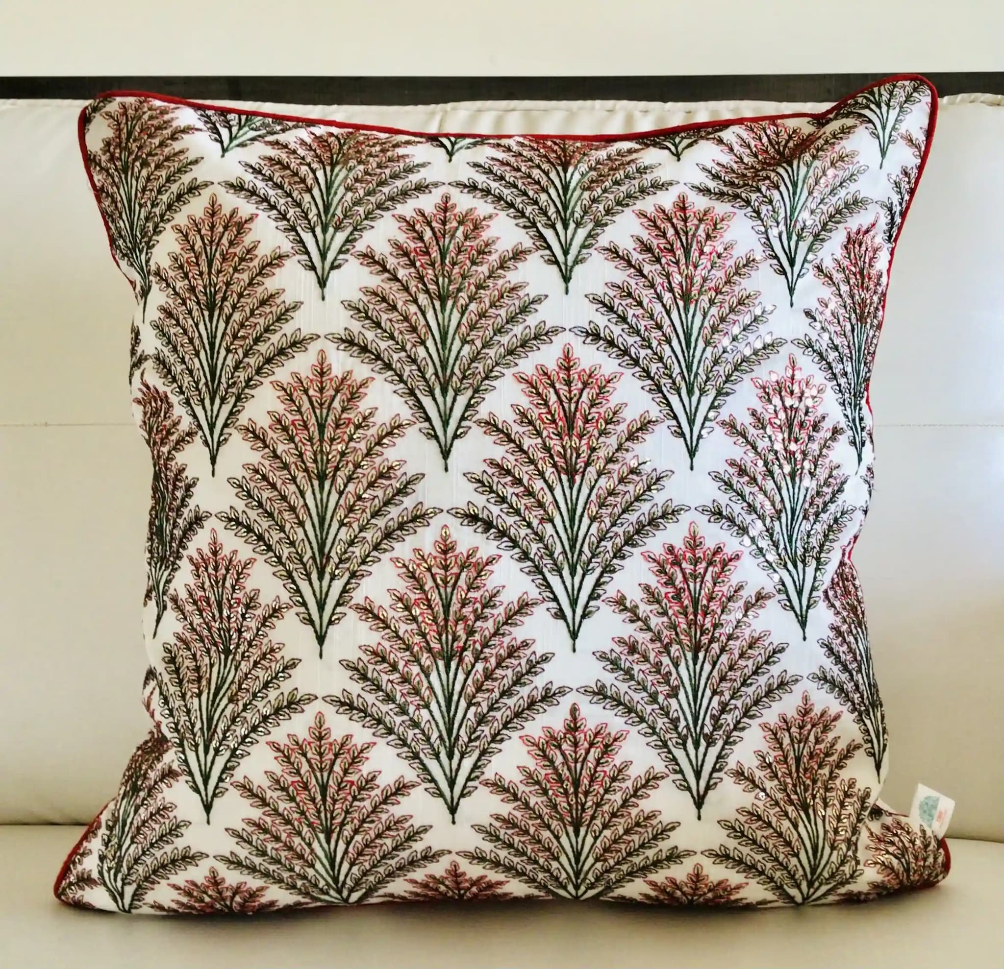Shimmering Ferns- Embroidered Cotton Silk Cushion Cover- Multicolor- Set of 2