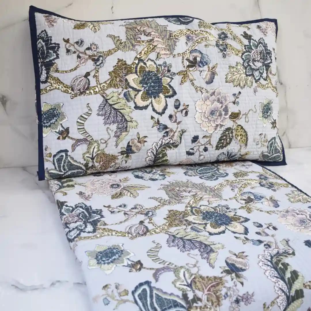 Indigo Bliss All Over Printed Quilted Bedcover Set