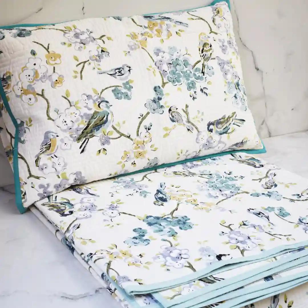 Amara Birds of Garden Printed Reversible Quilted Bedcover Set