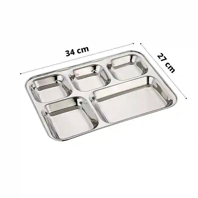 LiMETRO STEEL Stainless Steel 5 in 1 Pack of 4 Rectangular Dinner Plates/Bhojan Thali/Lunch Plates (Square Wati)