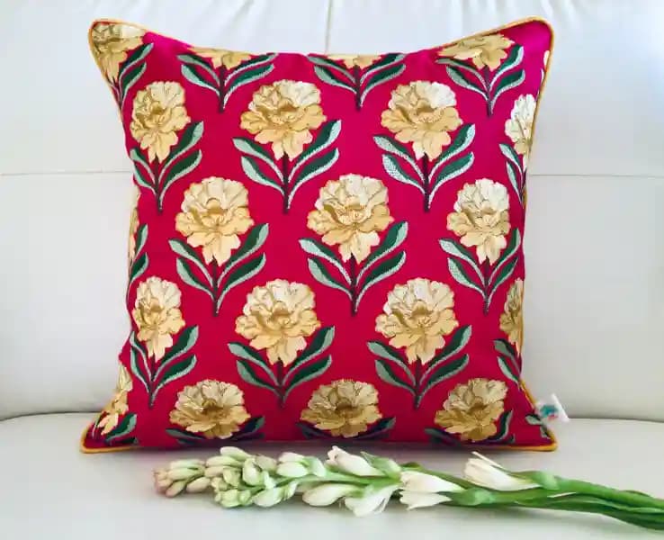 Bagh-e-Khaas- Embroidered Cotton Silk Cushion Cover- Fuschia Pink- Set of 2