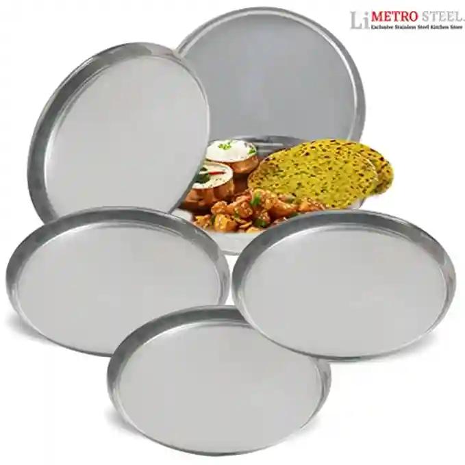 LiMETRO STEEL Stainless Steel Heavy Gauge Pack of 6 Steel Dinner Plates Set / Bhojan Thali / Lunch Plates / Dinner Set (6 Pieces, 28 cm Diameter.)