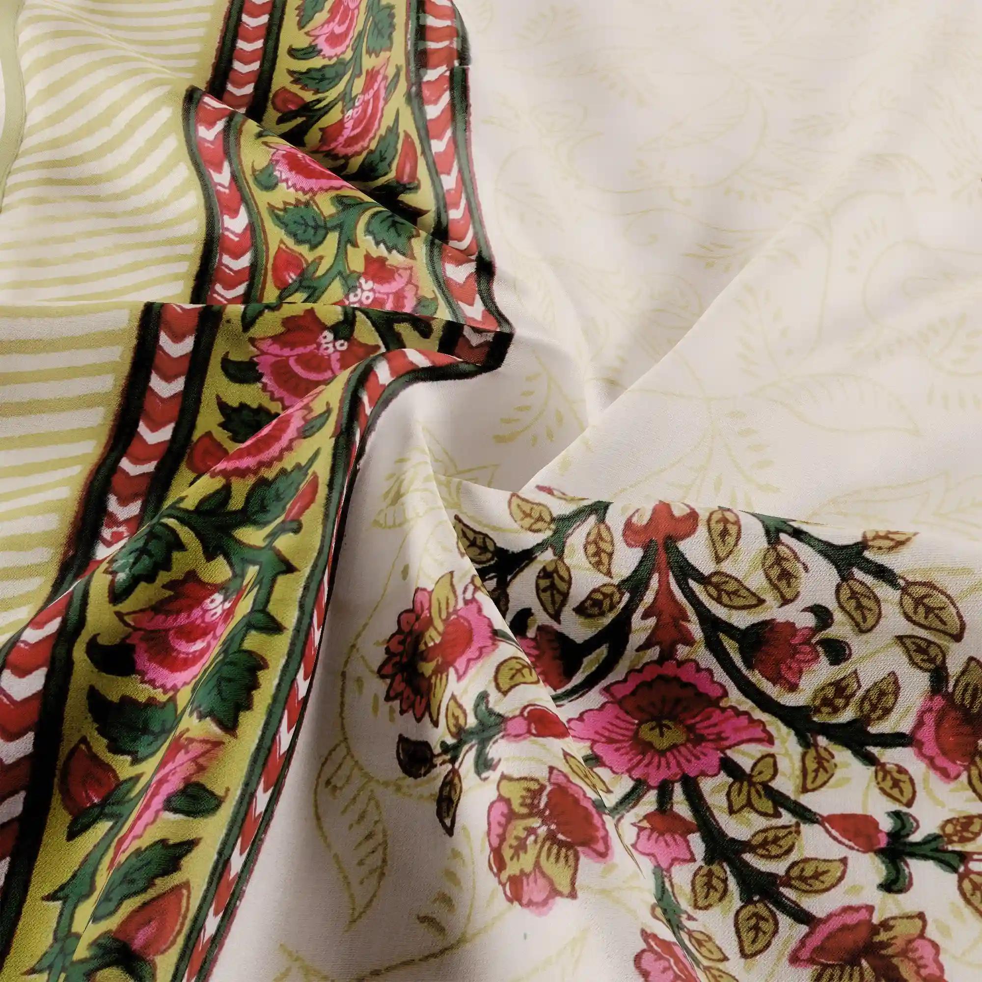 Jaipur Dohar Hand Block Printed Single Bed Cotton Dohar - Mustard Pink Bouquet