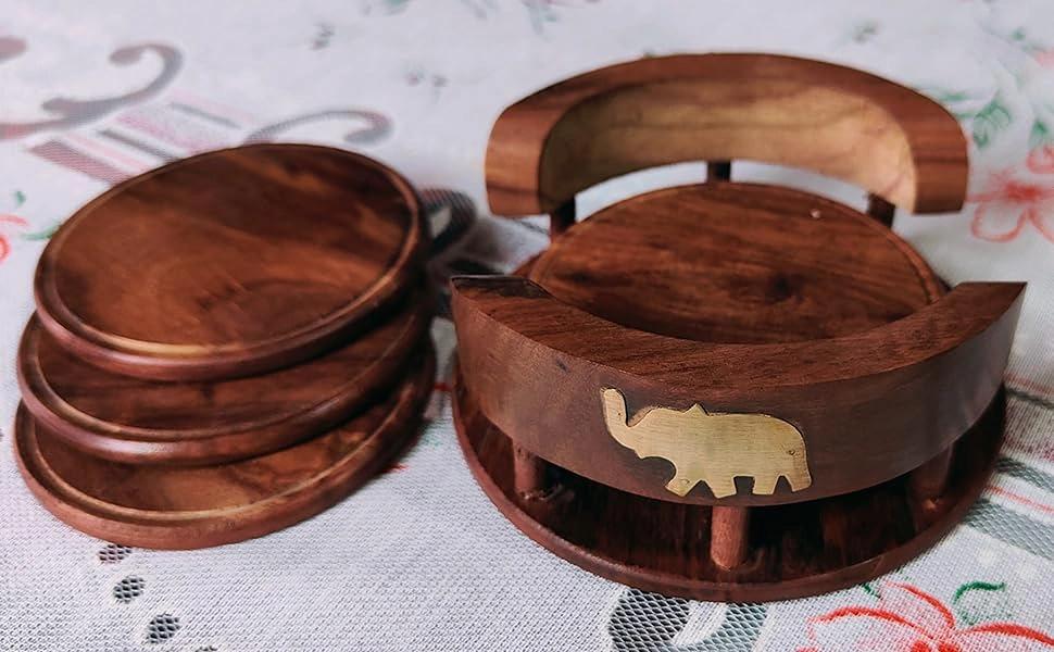 Pebblecrafts Wooden Handmade Tea Coasters Set Of 6