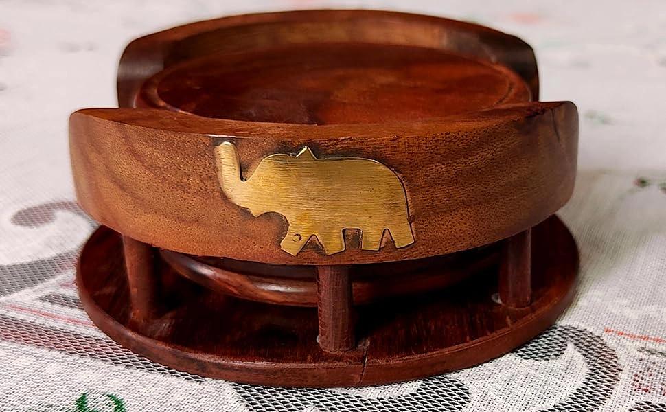 Pebblecrafts Wooden Handmade Tea Coasters Set Of 6